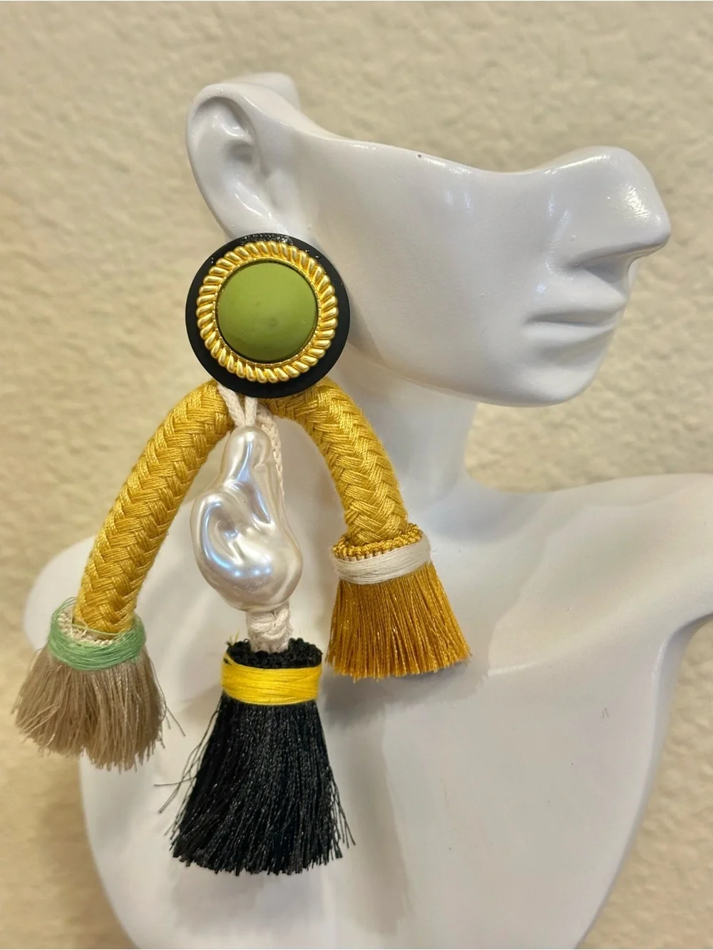 Statement Tassel Drop Earrings in Mustard & Black